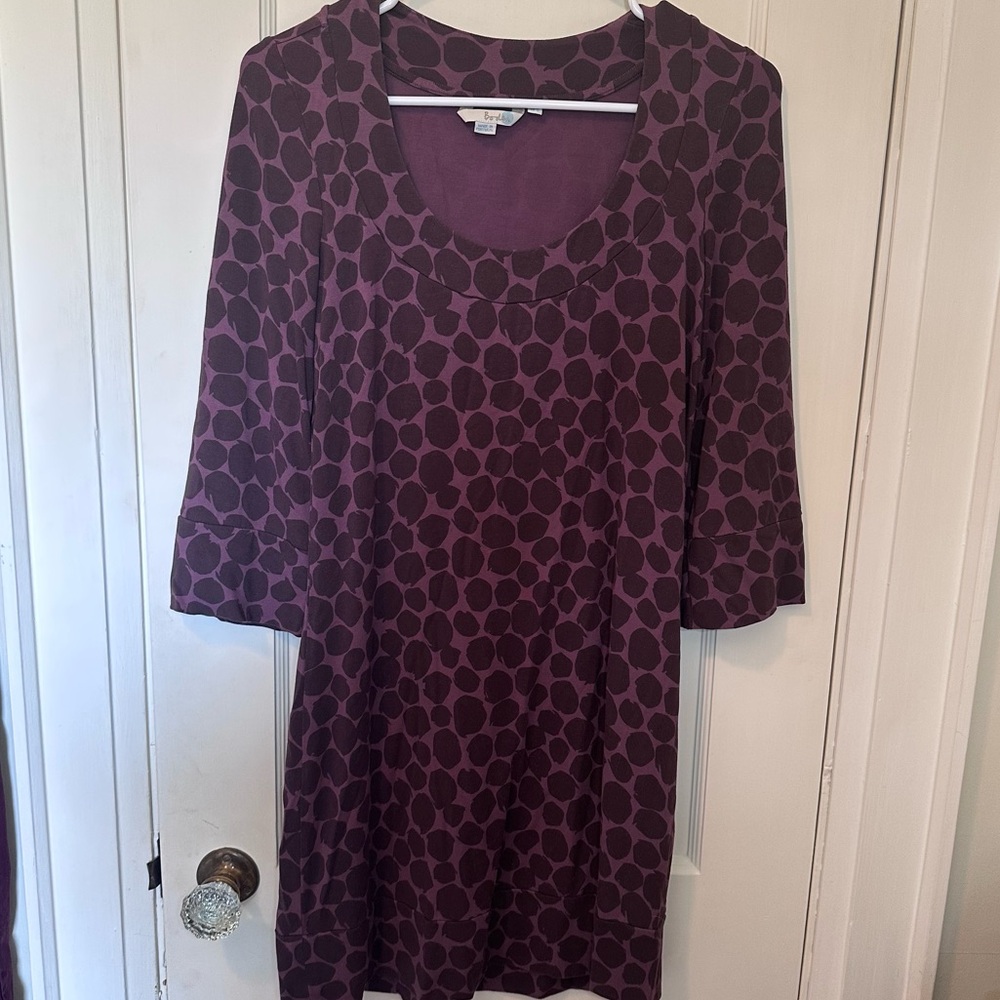 Boden Dark Plum Polka Dot Sheath Mini Dress, Sz 6